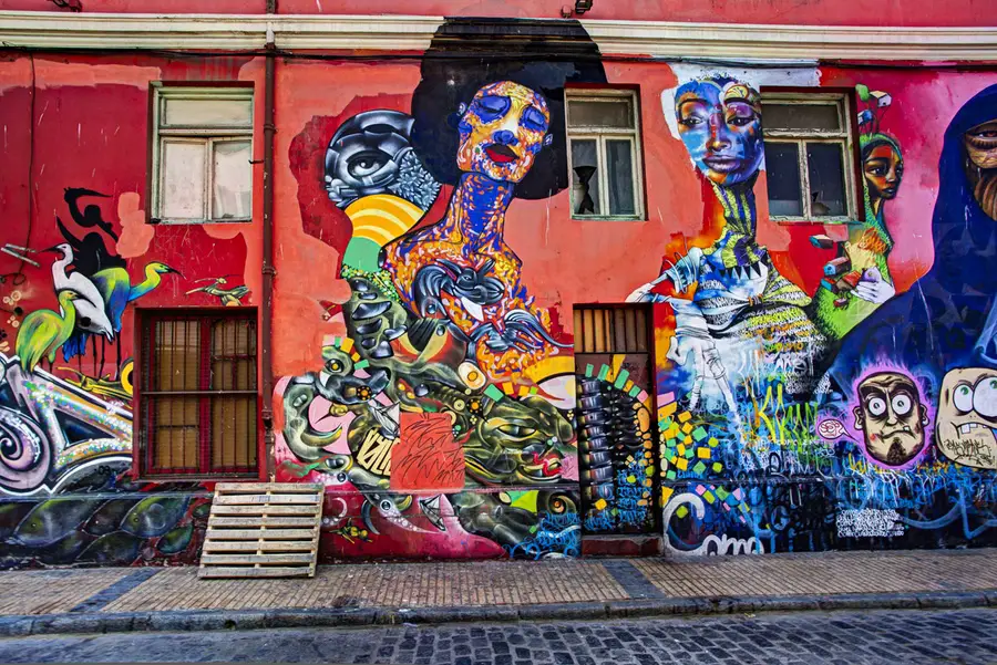 Graffiti street art is abundant in the streets of Valparaíso, Chile.