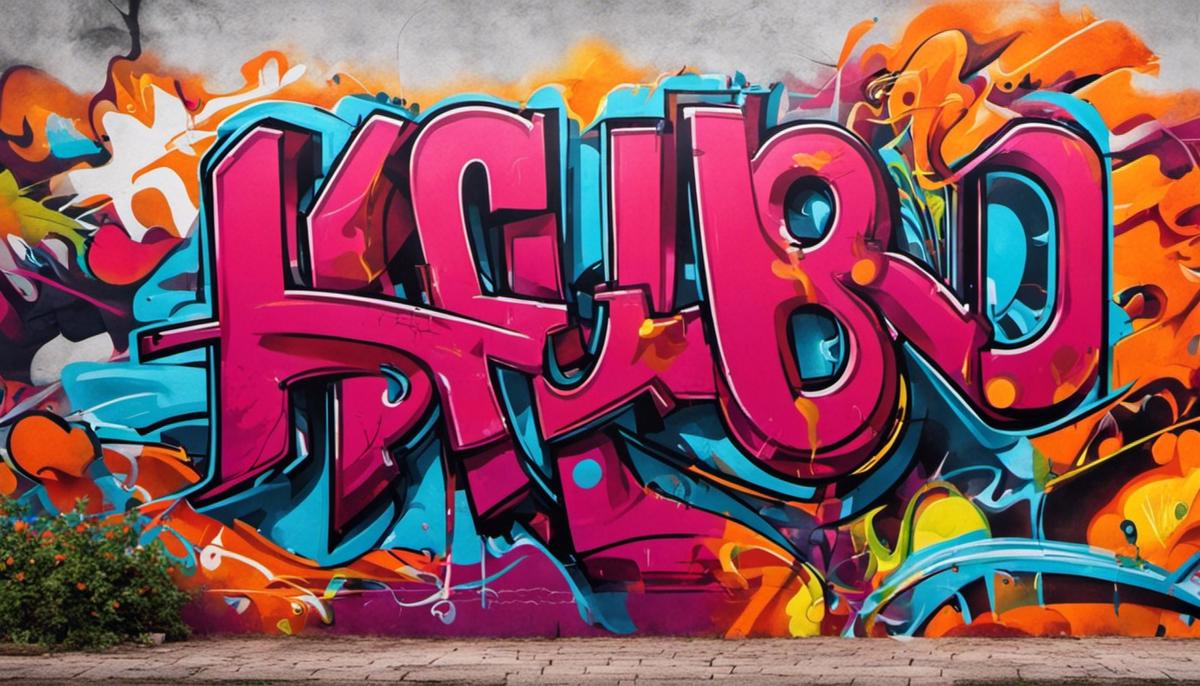 Graffiti urbano en una pared mostrando colores vibrantes y un diseño abstracto