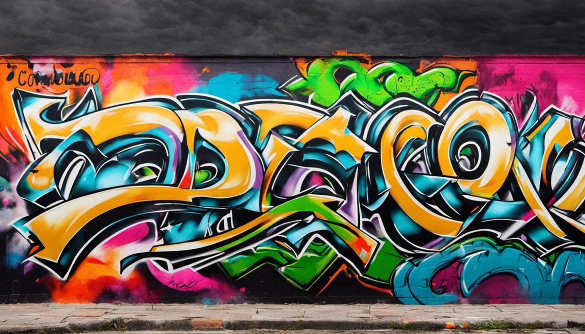 Imagen que muestra el impacto cultural y social de las letras bomba en el graffiti, mostrando una pared pintada con llamativas letras bomba.